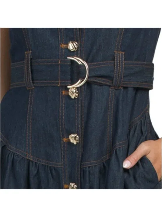 ZOE & CLAIRE Sleeveless Dropped Waist Denim Dress - Picture 4 of 5